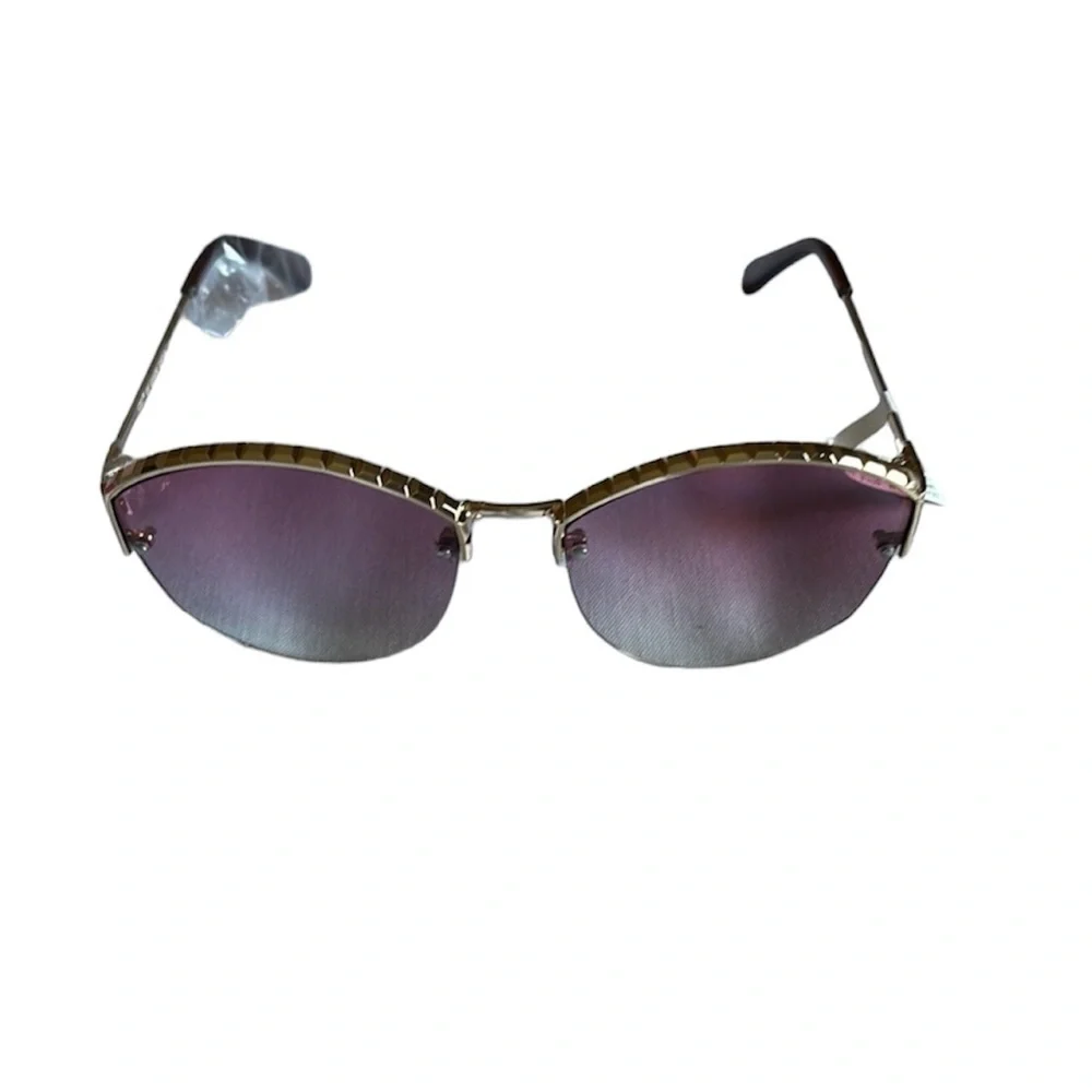 Oversized Round Sunglasses Gold Tone Frame Purple Gradient Lenses Polarized